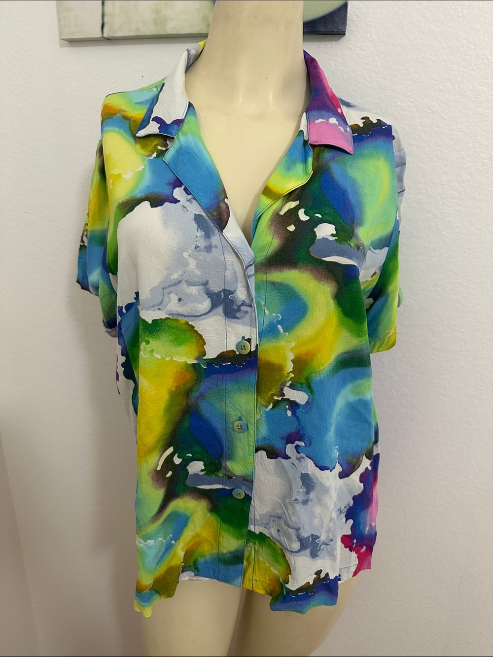 JAMS WORLD Vibrant Multicolor Watercolor Button-Up Top
